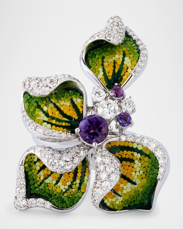 18K White Gold White Diamond and Amethyst Ring